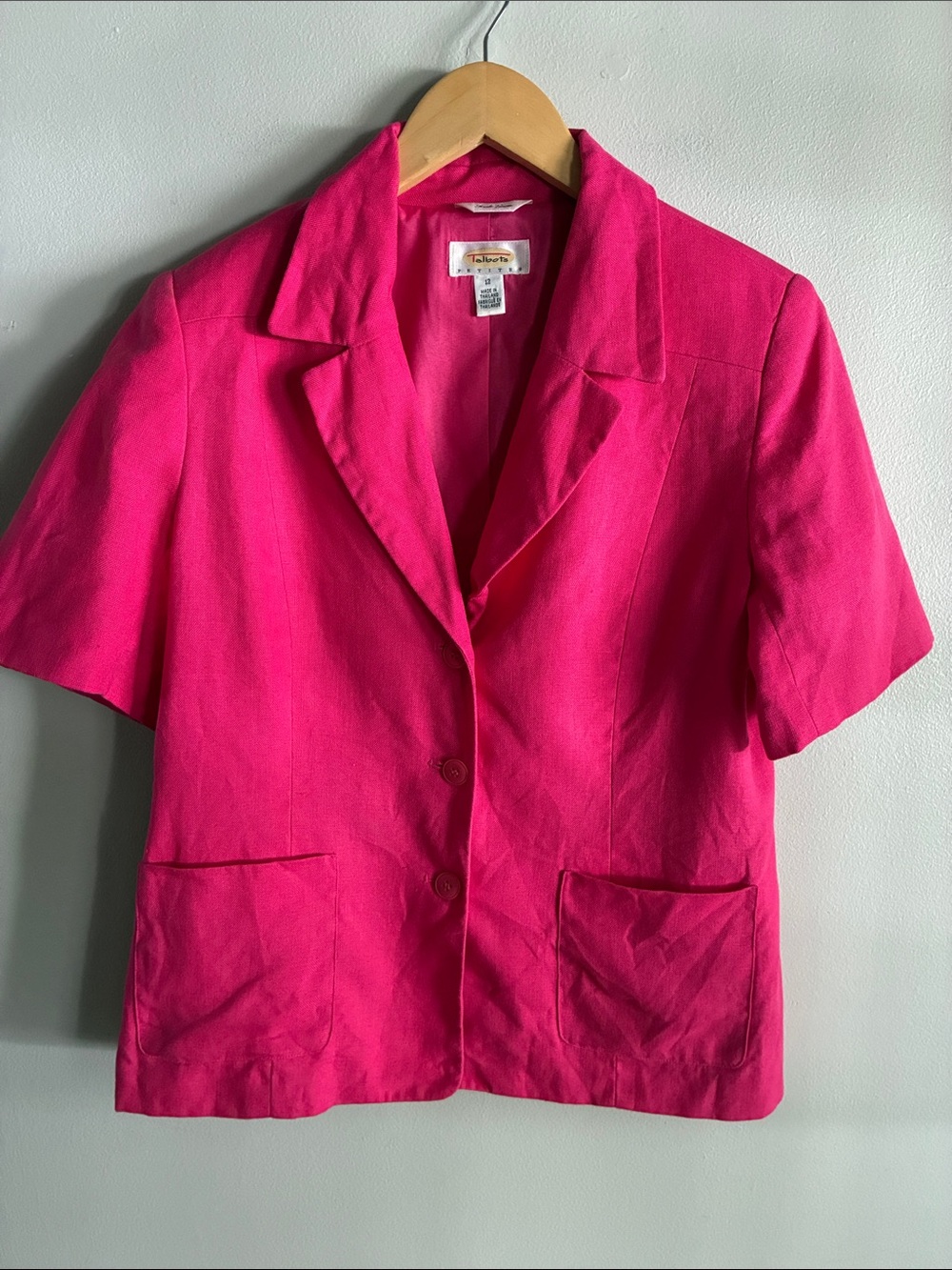 Talbots Petites Irish Linen Blazer 12 Hot Pink Short Sleeve Jacket